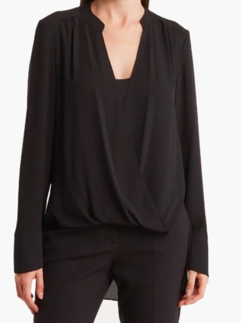 NWT BCBGMAXAZRIA Jaklyn Black Drape Front Blouse  XS